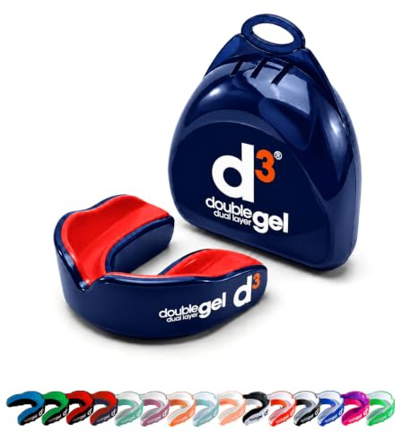 d3 Double Gel Mouthguard wth Case (Navy Blue/Red, Adult (12+)) Gum Shield for Boxing, MMA, Contact Sports, Rugby, Martial Arts, Judo, Karate, Hockey