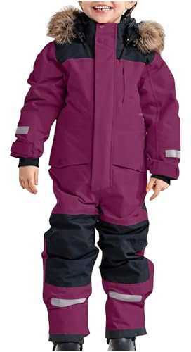 Schneeanzug Kinder Unisex Skianzug Verdickt Warm Skioverall Winter Warme Skianzüge mit Kapuze Schneeoverall Wasserdicht Winddicht Winteranzug Outdoor Thermo Schneeanzüge Mädchen Einteiliges