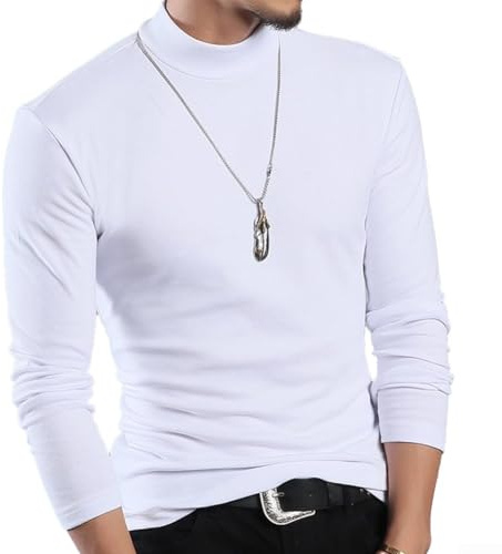 Camiseta térmica informal de manga larga para hombre con medio cuello alto para uso diario (L blanco)