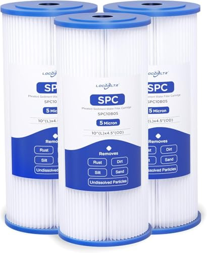 Whole House - Cartucho de filtro de agua plisado de 5 micras, 10 x 4,5, compatible con W5CPHD, CP5-BBS, ECP5-BB, 255490-43, SPC-45-1005, FM-BB-10-5, SPF-45-1005, PE-F10B-5 (paquete de 3)