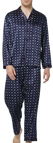 Sanraflic Pyjamas för män i satin, långärmad