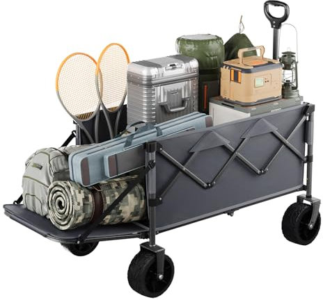 WOLTU Faltbarer Bollerwagen, Gartenwagen mit Hintertür, Geländeräder mit Rädern und Bremse, 200L, Tragfähigkeit 150 kg, Handwagen Transportwagen für Camping, Gartenarbeit, Einkaufen, Strand, Grau