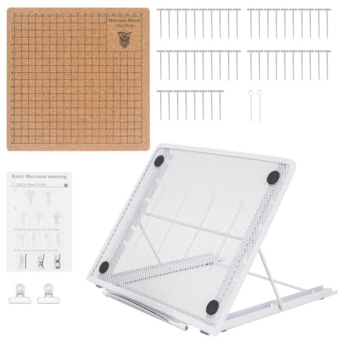Buwico Makramee Brett Set, Macrame Board, Verstellbarem Ständer Makramee Zubehör Makramee Projektbrett, Wiederverwendbares Tragbares Flechtbrett, Zum Flechten Von Armbändern, Knotenschnur, Schals