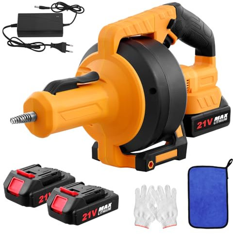 wowspeed Rohrreinigungsspirale 7M, 21V Akku Rohrreiniger mit Bohraufsatz, Elektrischer Abflussreiniger für Rohrdurchmesser 20-85mm, Abflussreiniger Spirale für Waschbecken, Kanalisation, Badewanne