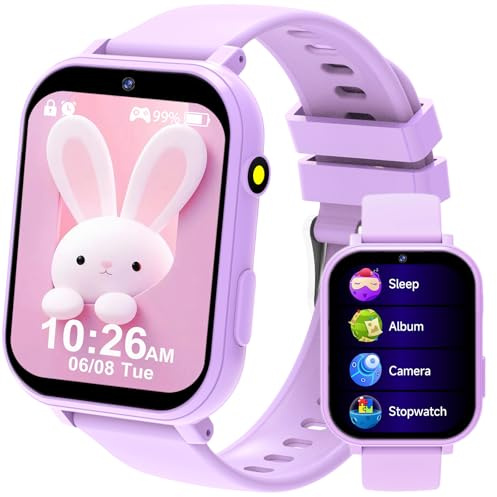 clleylise Smart Watch for Kids Smart Watch for Boys Girls - 18 Games, 8W Camera, Step Counter & Sleep Monitor - (Ages 4-11) with Touchscreen, 300mAh Battery & No Internet Required (Purple-1)