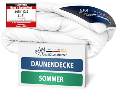 DormiGood Sommerdecke Daunen 140x200cm - Made in Germany - 100% Extraweiche Daunen - Atmungsaktive Daunendecke 140x200 - Oeko-TEX zertifizierte Federbettdecke 140x200 - Bettdecke 140x200cm