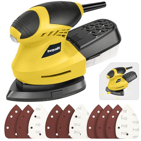 Inequalit 200W Palm Detail Sander, Dust Collection 10Pcs Sandpaper