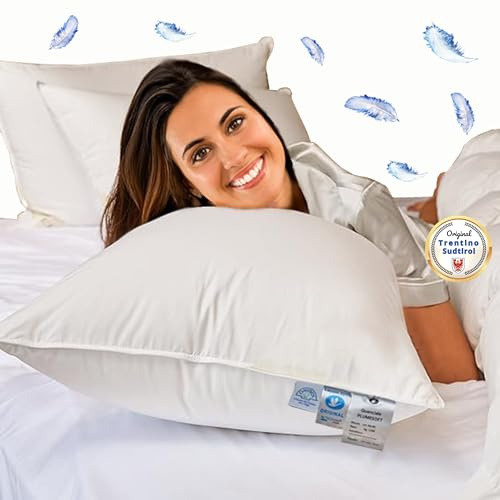 FacilCasa Cuscino Piuma D’Oca per Letto Matrimoniale e Singolo 50 x 80 cm - Cuscino Morbido per Dormire con Vere piume D’Oca Naturali, Certificato Oeko-Tex Federa in Puro Cotone Bloccapiuma Percalle