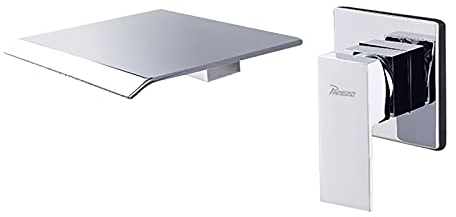 PHASAT Robinet Mural Salle de Bain Mitigeur Cascade Encastrable Avec 20 cm Bec Extra Large Chromé Laition BC02E