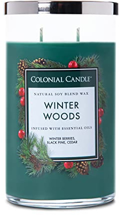 Colonial Candle Scented Jar Candle, Classic Cylinders, Winter Woods, 2 Wick, 19 oz, Green