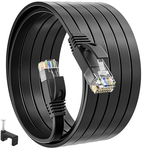 Nätverkskabel 10m Utomhus Cat6 Slim Platt Svart Ethernet Cable Extremt Långa Patchkabel Rj45 Hög Hastighet Internetkabel 1Gbps 250MHz Lan Kabel 10 Meter