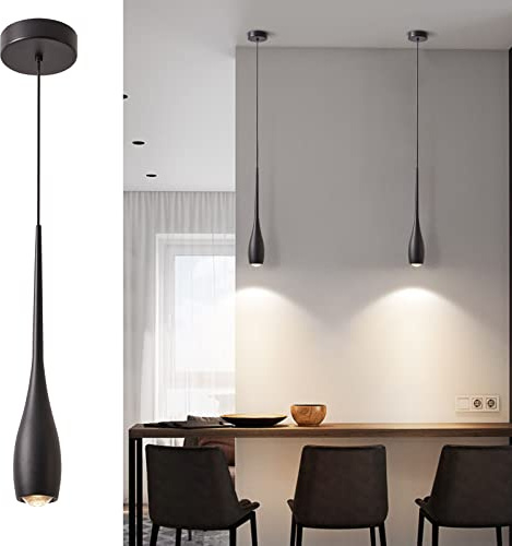 JULiN HOME Black Pendant Light for Kitchen Island, LED Dimmable Pendant Light fixtures, Small Modern Industrial Hanging Pendant Light for Over Sink, Bar, Dining Room, Bedside（1-Pack）