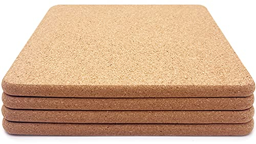 KITLAB Cork Trivet, 4 Pcs High Density Thick Square Cork Trivets for Hot Dishes, 8 Inch Heat Resistant Multifunctional Cork Coaster, Cork Hot Pads for Table & Countertop
