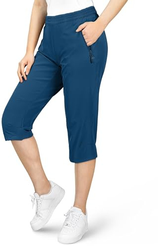 33,000ft Women's Capri Golf Trousers Casual Quick Dry UPF 50+ Lightweight Quick Dry 3/4 Cargo Pants Hiking Shorts with Pockets Deep Blue UK 14