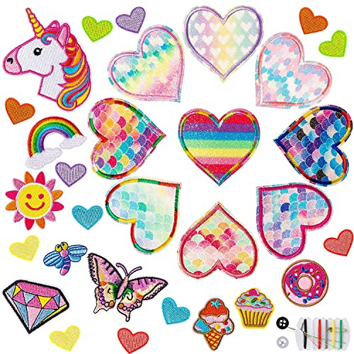 30 Stück Bügelflicken Kinder,Set Aufbügelflicken,Aufnäher Kinder,Zum Aufbügeln für DIY,Applikation Flicken Zum Aufbügeln, Denim Patches,Patch Sticker Kleidung,Jeans Kleidung Patches