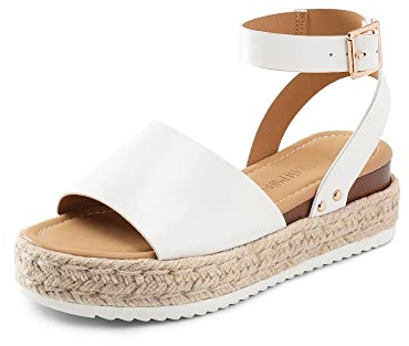 DREAM PAIRS Women's Platform Espadrilles Casual Ankle Strap Wedge Sandals Comfortable Dressy Summer Shoes,Size 8,White-Pu,SDPW2359W