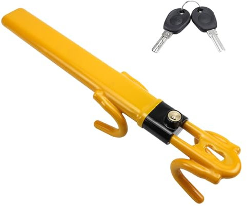 I LITTON Car Steering Wheel Lock Anti-Theft Device, Adjustable Length Car Security Locks Anti-Theft, Heavy Duty Self-Defence Steering Wheel Lock for Vehicles Trucks Van Pickup SUV, Yellow