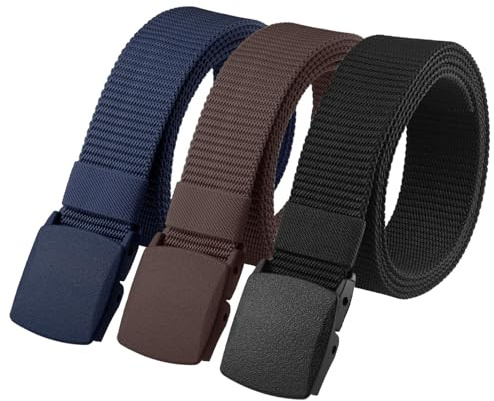Huiguli Ceinture en Nylon, 3PCS Mixte Ceintures Militaire Extérieure, Homme Ceinture Travail, Ajustable Boucle Plastique Sangle Coton, Rapide à Travers la sécurité de l'aéroport Cadeau Saint-Valentin