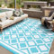 VK·LIVING Großer Outdoor Teppich Wetterfest 180X270cm Kunststoff Stroh Reversible Garten Teppiche Langlebig & UV Beständig Moderne Leichte Outdoor Matte für Balkon Terrassen Camping Hof RV Blau&Weiß