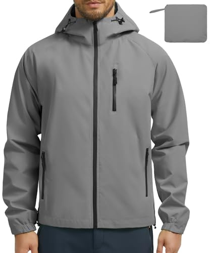UMIPUBO Veste Imperméable Pour Homme Pluie Extérieure Coupe Vent Respirante Réfléchissante Blouson Légère Vêtements à Capuche Outdoor Cyclisme Plein air Voyage Course à pied Randonnée(Gris,L)