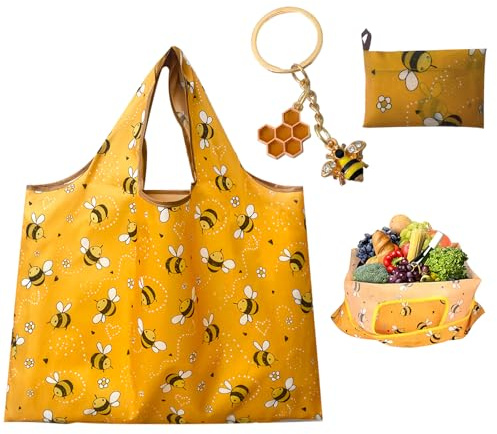 Kaslaider Hopfällbar återanvändbar shoppingväska, 50 x 68 cm racing hållbar toteväska vattentät stora väskor återanvändbara miljövänliga vikbara tvättbara shoppingväska lätt handväska, Gult