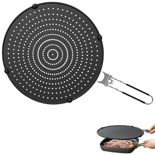 32cm Coperchio Antischizzi con Manico Pieghevole, Paraschizzi Padella Silicone Calore Resistente, Paraspruzzi Pentola Cucina, Padelle Alimenti Friggere Universale per Evitare Olio Caldo Schizzi (Nero)