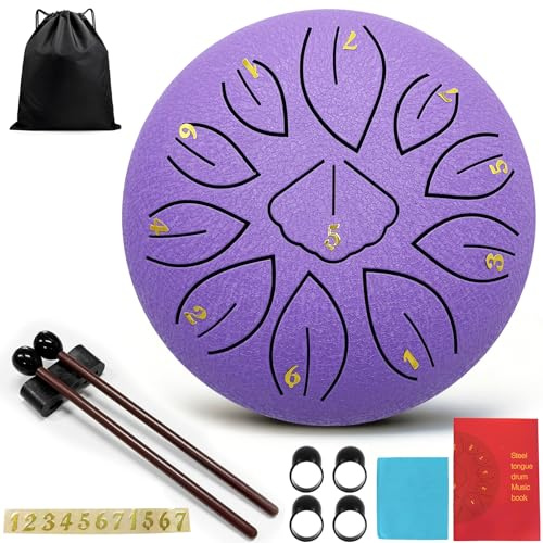 Taechalingo tamburo per lingua da 6 pollici 11 toni, Steel Tongue Drum piccolo, con libro di canzoni per tamburo per lingua, bastoncini per batteria e sacchetto di stoffa, meditazione yoga guarigione
