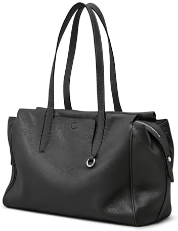 S-ZONE 15 Inch Laptop Sleeve Genuine Leather Tote Women Large Crossbody Bag Soft Shoulder Handbag Work Purse