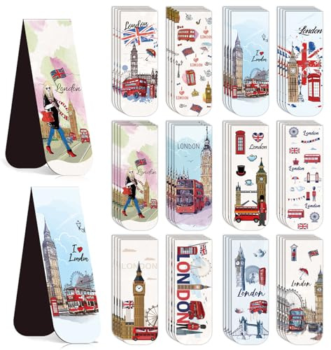 Eiapadeor London Magnetic Bookmark Gifts - 48 Pcs British Book Marks Magnets for Women UK England Magnetic Bookmarks City Travel Page Marker Clip for Students Teacher Reading London Lover Souvenirs