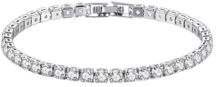 NJIEzhao Damarmband S925 sterlingsilver tennisboll armband för kvinnor, enkelt förlovnings- och bröllopssmycken, 4 mm, 16-20 cm, 17cm