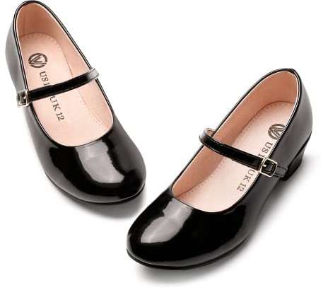 MIXIN Kids Children School Shoes Black Uniform Shoes for Girls with Low Heel Black Size 2