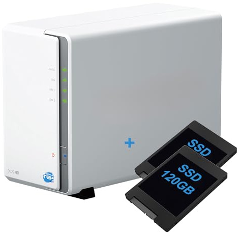 SIMPLETEK - 2 Bay NAS Network Storage Device with 240GB SSD Pre-Installed (2x120GB), Gigabit Ethernet LAN, Compatible - White