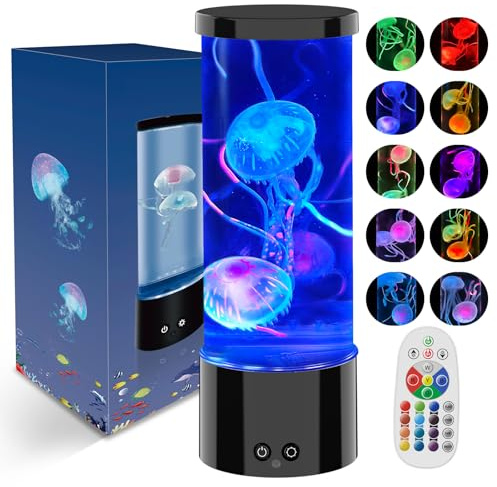 AONESY LED Quallen Lampa 17 Farben, Jellyfish Lamp Lavalampe Aquarium Auallen Jellyfish Lampa Kinder mit Fernsteuerung, Lavalamp akvarium Deko Stimmungslicht- svart