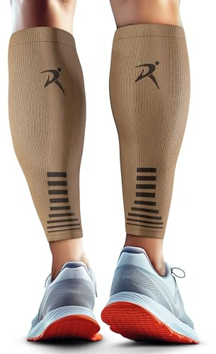 Rymora Calf Compression Sleeves for Men & Women (Ideal for Sports, Running, Shin Splints & More) (One Pair) (Warm Beige) (Large) [L]