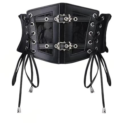 RLIBYROSE Womens Elastic Corset Belt Sides Lace-up Underbust Wide Costume Belts for Women Vintage Black S