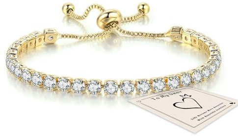 HEEYA Gold Tennis Bracelets for Women, Sterling Silver Bracelet Silver Crystal Friendship Bracelets, Gold Adjustable Diamond Cubic Zircona Lady Bracelet Birthday Presents for Mum