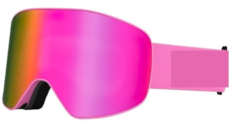 Professionell skidglasögon herr dam anti-fog snö skidåkning skydd vinter vuxen sport (rosa rosa linser)