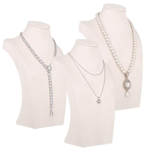 3 Pcs Jewelry Display Busts Velvet Necklace Display Stand Mannequin Holder for Necklace and Pendants Chain Organizer Jewelry Showcase for Selling, Trade Shows and Home Display (Beige)