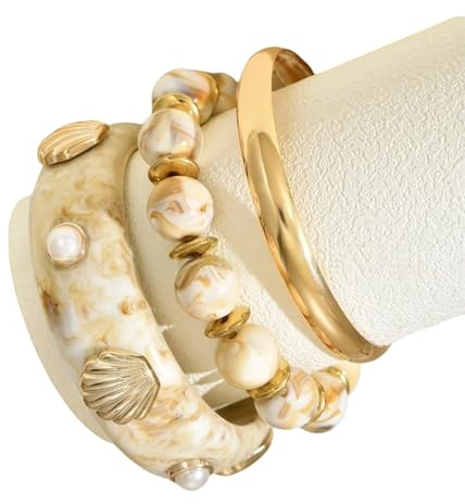 Pjeghbvop Pulsera apilable de 3 piezas con adornos de perlas sintéticas, diseño ligero para looks multicapa, pulseras de ondas apilables, talla única, como se describe