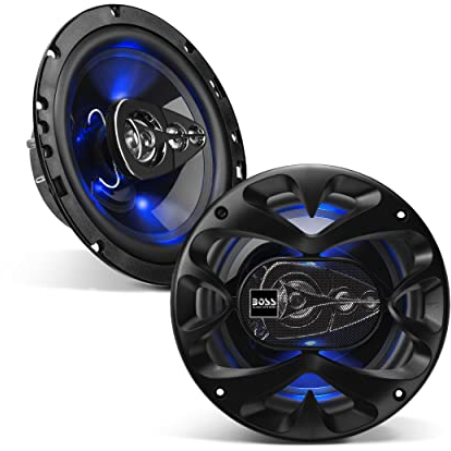 BOSS Audio Systems Rage Series BE654 Paire de haut-parleurs de portière de voiture 16,5 cm, éclairage bleu, 300 W, 4 voies, large bande, coaxiaux