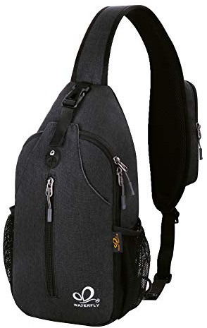 WATERFLY Crossbody Sling Backpack Sling Bag Travel Hiking Chest Bag Daypack (Black)