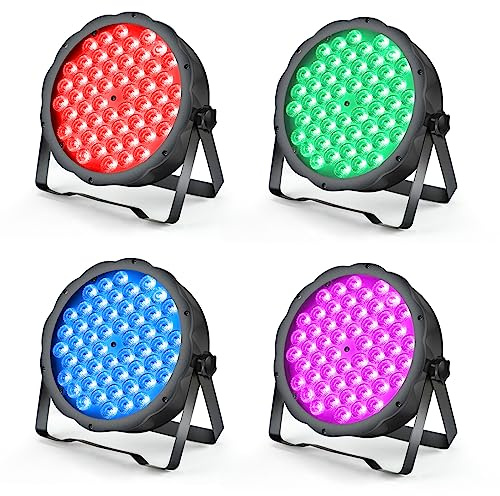 BETOPPER LED Par Can Light, 54 x 1.5W RGB 3-in-1 Stage Light with DMX512, Sound Activated, Auto & Master-Slave Modes, DJ Disco Uplighter for Party, Wedding, Bar & Club，4 Pack