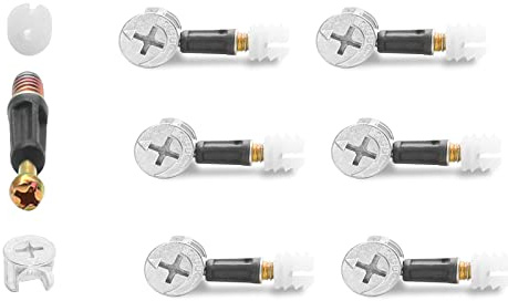 Jersvimc 24 Set 40mm Cam Screw and Dowel for Furniture Connecting, 3 in 1 Lock Nut Set 15mm Connector Bolt Fitting Cabinet Pre-Inserted Nut for Drawer Dresser