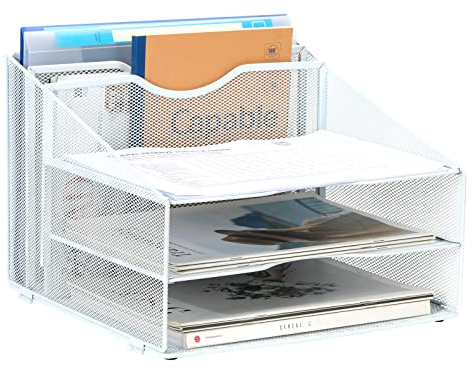 EasyPAG 5 Fächer A4 Metall Büro Schreibtisch Organizer Dokumentenhalter Aktenablage Zeitschriftenhalter Briefablage Papier Magazin Organisator,Weiß