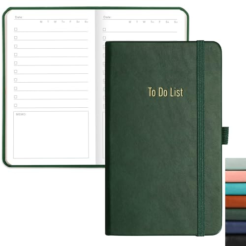 RETTACY Cuaderno de lista de tareas, planificador de listas de tareas con 192 páginas, soporte para bolígrafos, bolsillo trasero, para mujeres y hombres, trabajo, oficina, viajes, 9,4 x 16,8 cm, color