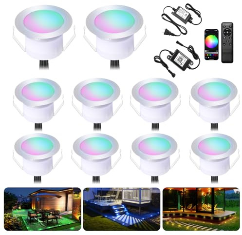 INDARUN φ1.22 Deck Lighting, LED Recessed Deck Lights Outdoor Waterproof, 12V Low Voltage RGB Deck Lamp with Remote, Smart In Ground Landscape Deck Step Lights for Stair, Path, Garden