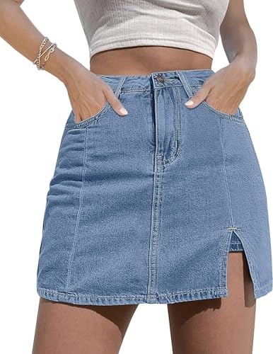 NEYOUQE Jupe en Jean d'été Pour Femmes en Denim Courte à Hanches en Ligne Avec Poches