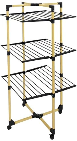 Kitchen Move Séchoir à Linge Multifonction Tour Pliable 30M Willis 3 Niveaux Couleur Noir et Bois