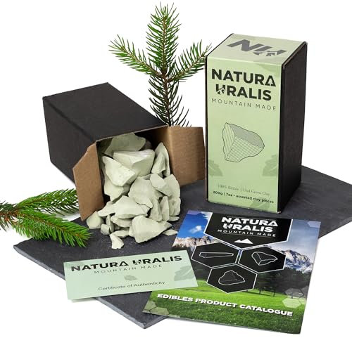 Natura Uralis Ural Green Clay | 200g Natural, Pastel to Verdant - Amazing Crunch, Satisfying Earthy, Velvety and Firm Texture, ASMR Sensation