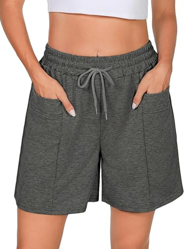 Demegimi Short Sport Femme avec 2 Poches pour Yoga Course à Pied Fitness Vélo